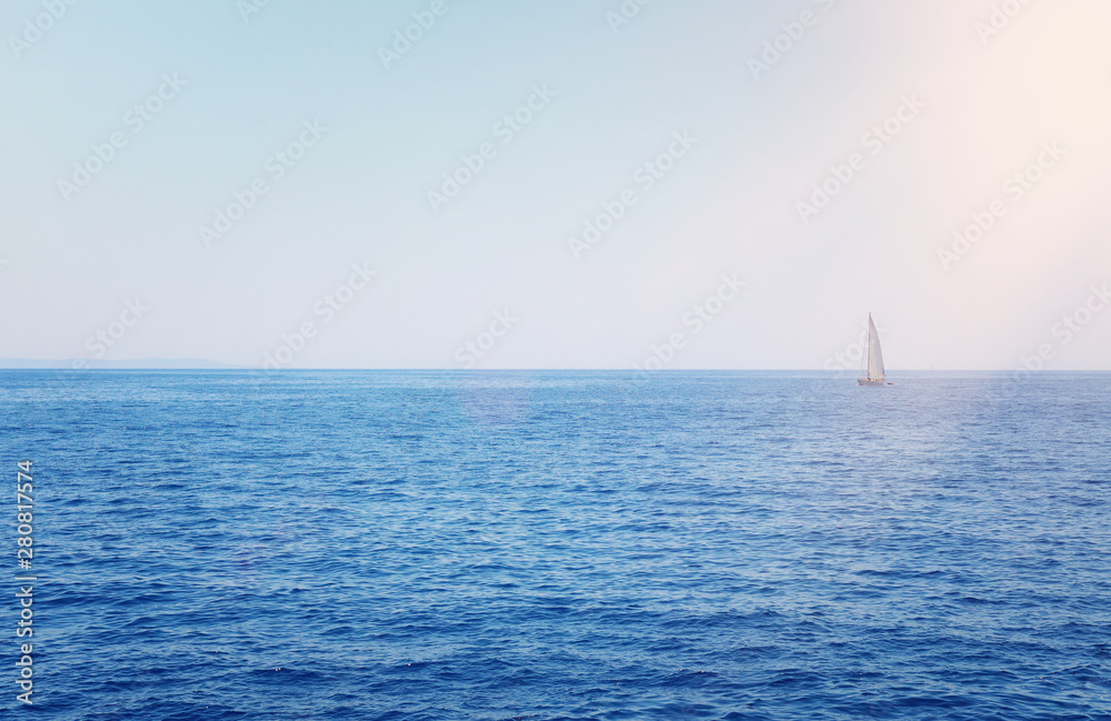 Parks/Outdoor image of Sailboat in the beautiful Mediterranean sea at the sunlight