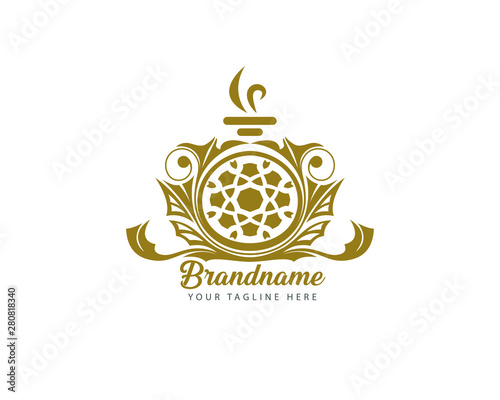 luxury perfume logo premium brand icon. elegant frame design vector. can be used for beauty industry, cosmetics, salon, boutique, spa, company, corporate, etc