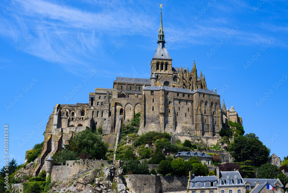 Beautiful view of the Mont Saint-Michel Abbey on a sunny summer day. Normandy. France