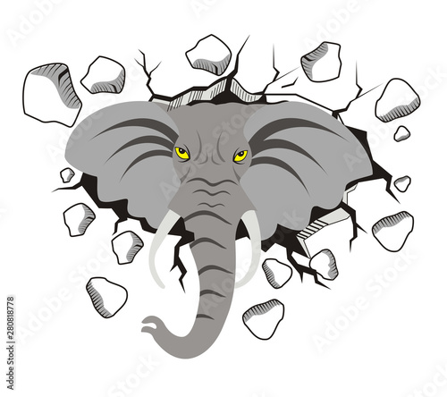 the elephant broke down the wall vector illustration