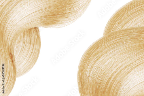 Blond shiny hair as background. Copyspace