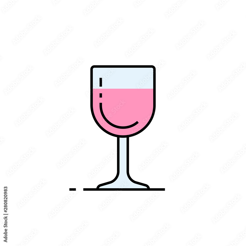 Wine glass line icon. Pink wineglass symbol. Vector illustration.