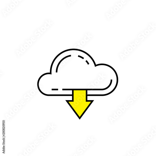 Cloud download line icon. Virtual network internet import symbol. VPN backup down arrow sign. Vector illustration.