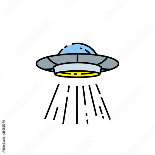 UFO line icon. Flying saucer symbol. Alien spaceship sign. Vector illustration.