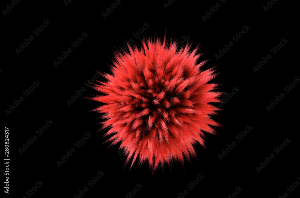 Fototapeta premium Fluffy red ball isolated on black