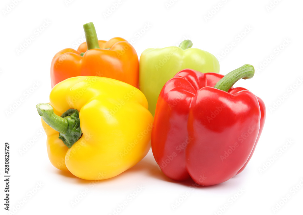 Fresh ripe bell peppers on white background Fresh ripe bell peppers on white background