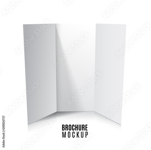 Blank trifold paper brochure mockup isolated on white. Vector Illustration