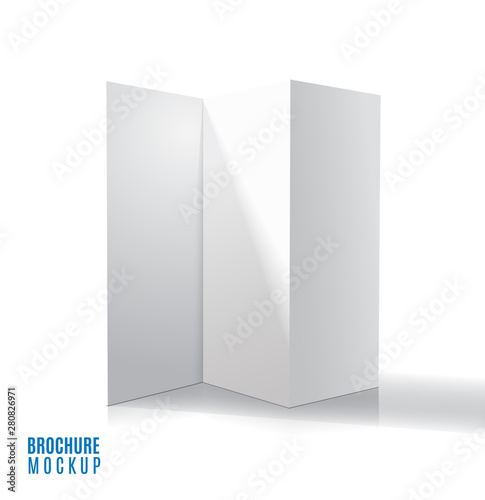 Blank trifold paper brochure mockup isolated on white. Vector Illustration