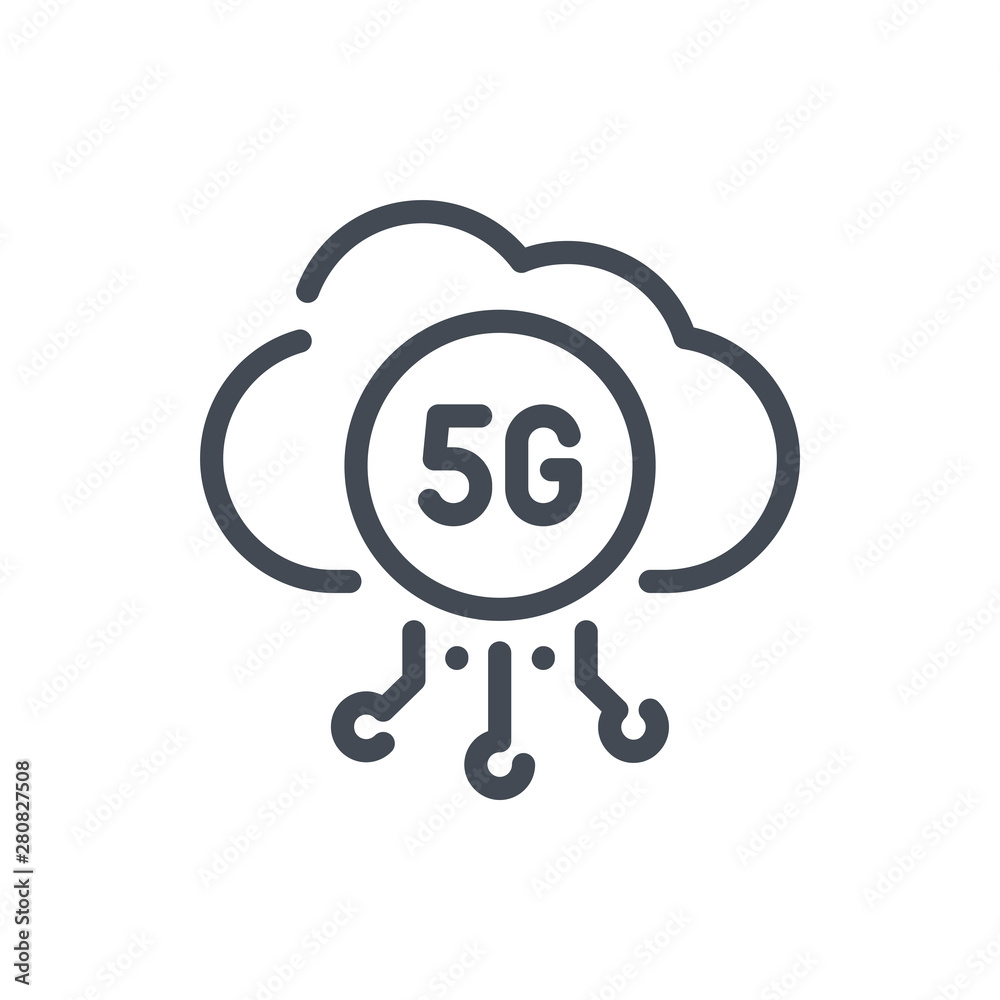 Cloud service with 5G connection line icon. Vector outline sign. Cloud service with 5G connection line icon. Vector outline sign.