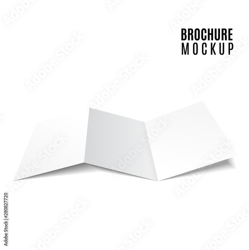Blank trifold paper brochure mockup isolated on white. Vector Illustration