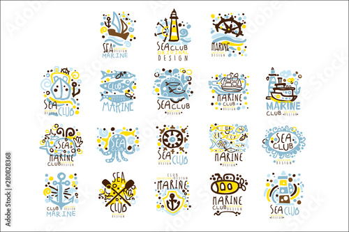 Sea club, marine club set for label design. Yacht club, sailing sports or marine travel vector Illustrations © topvectors