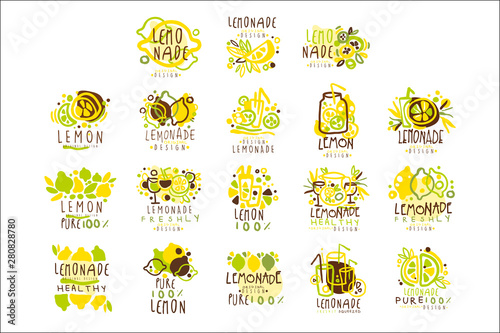 Lemonade set for label design. Colorful vector Illustrations