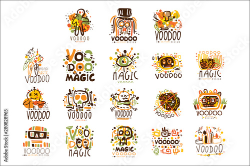 Voodoo African and American magic set for label design. Spiritual, magical, cultural vector Illustrations