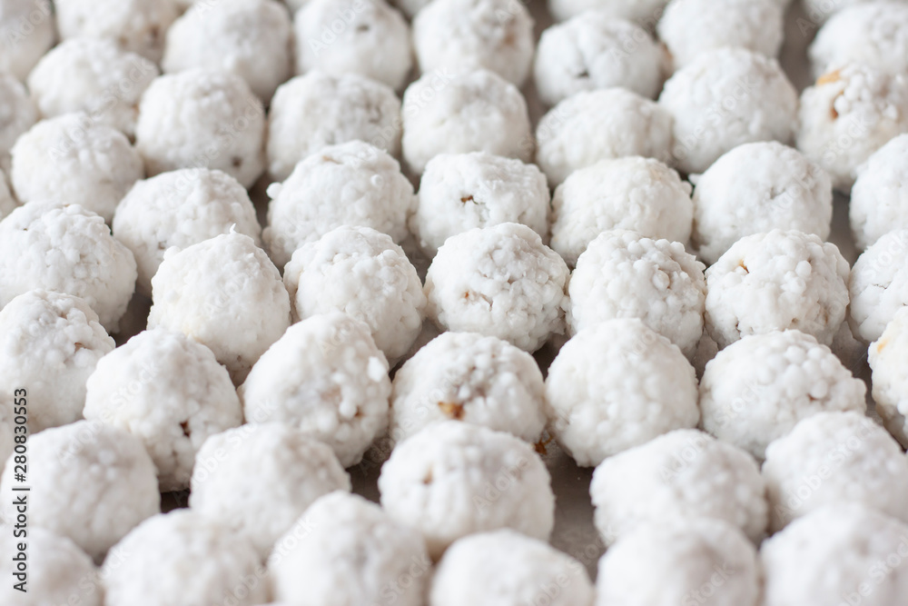 Steamed tapioca dumpling balls with pork is dessert, Thailand call Sa Ku Sai Moo. Steamed tapioca dumpling balls with pork is dessert, Thailand call Sa Ku Sai Moo.