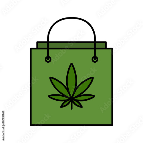 Shopping bag with marijuana leaf. Buying Cannabis. Delivery cannabis. Isolated vector illustration on white background.