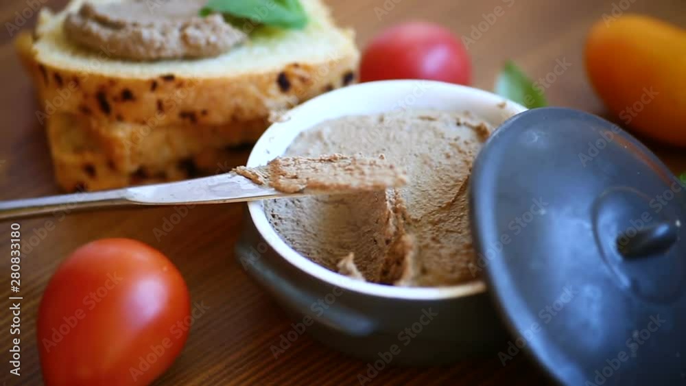 sandwiches with homemade chicken liver pate closeup