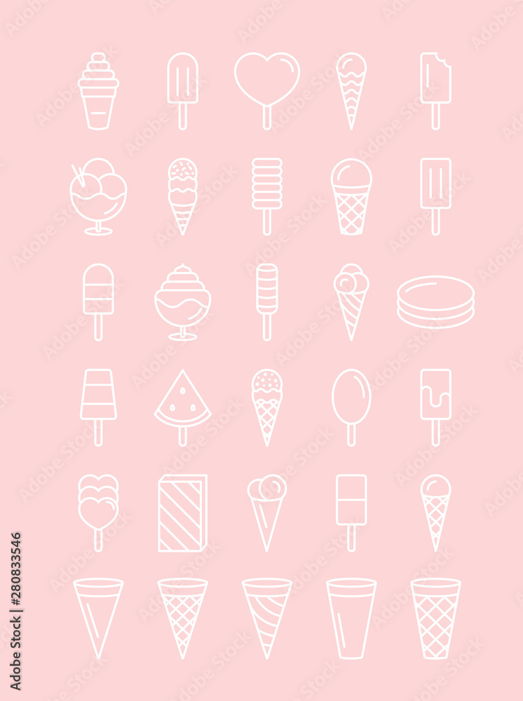Line ice cream icons set Line ice cream icons set