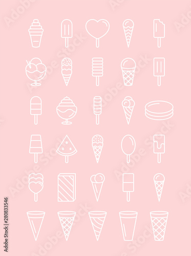 Line ice cream icons set