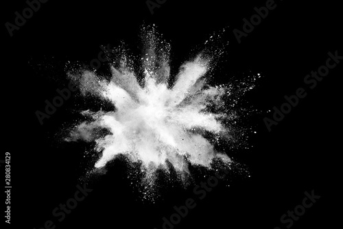 White powder explosion on black background. 