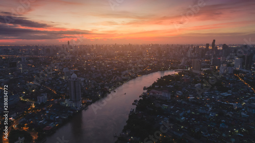 Aerial view of Bangkok buildings and , Bangkok city downtown, Bangkok , Thailand © Punyawee