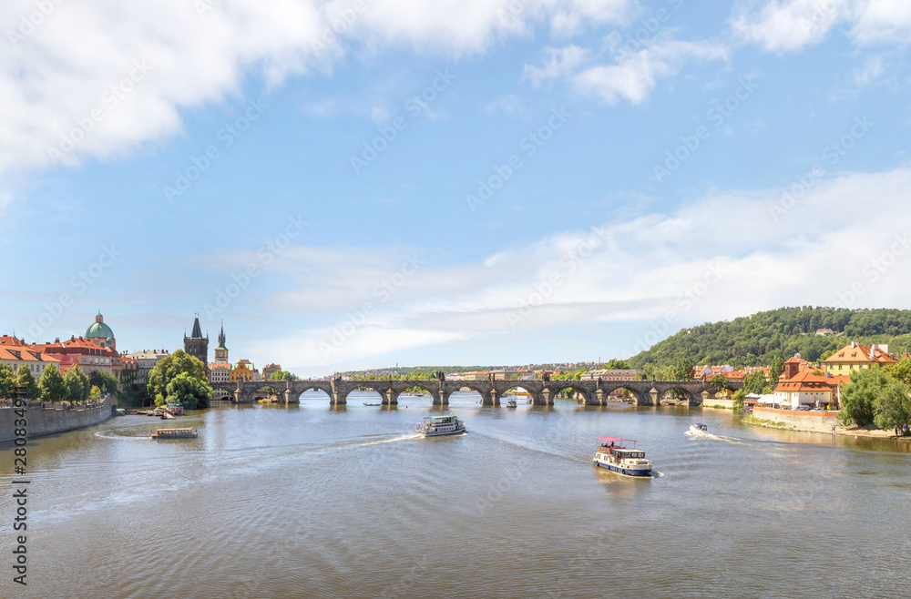 Panorama of Charles bridge in Prague, Czech republic.