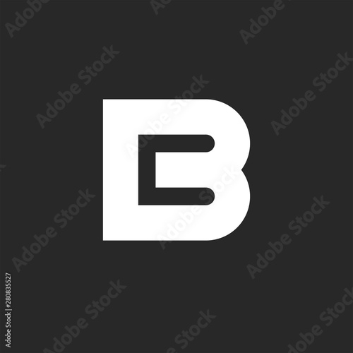 Bold letter B logo design element, negative space style two letters BC or CB initials business card emblem mockup