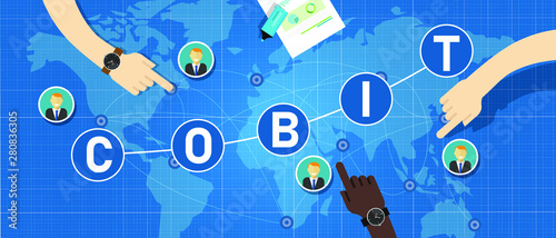 COBIT, Control Objectives for Information and Related Technologies. Concept with keywords, letters and icons vector illustration.