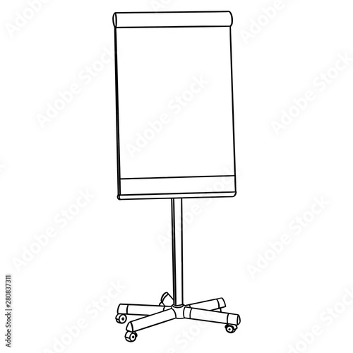 Flipchart with empty surface for text. scribble, outline, comic, ink, sketch, doodle, vector, illustration, line, cartoon, black, white, drawing, stroke, monochrome.
