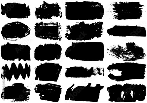 Set of black brush strokes with a dry brush