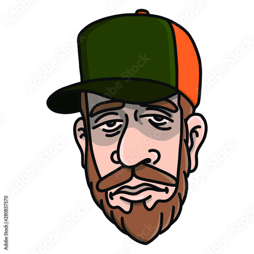 Wallpaper Mural Face of a tree-cutter with truckercap and beard in color. Character, scribble, outline, comic, ink, sketch, doodle, vector, illustration, line, cartoon, black, white, drawing, stroke, color. Torontodigital.ca