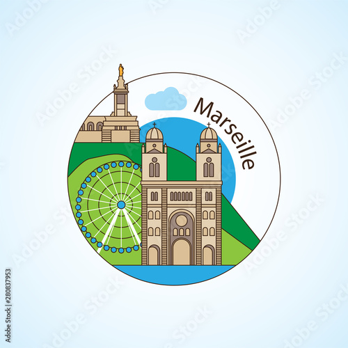Marseille France detailed silhouette. Trendy vector illustration, flat style.