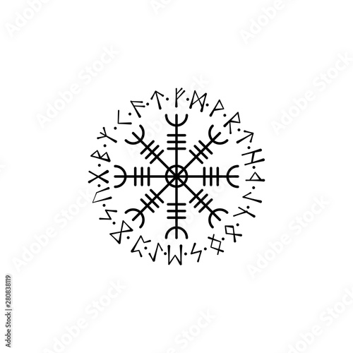 Old scandinavian runic grunge letters and viking symbol isolated on white background