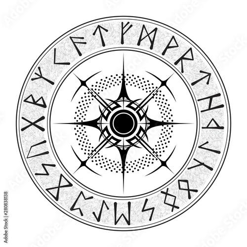 Abstract windrose silhouette with scandinavian patterns isolated on white background