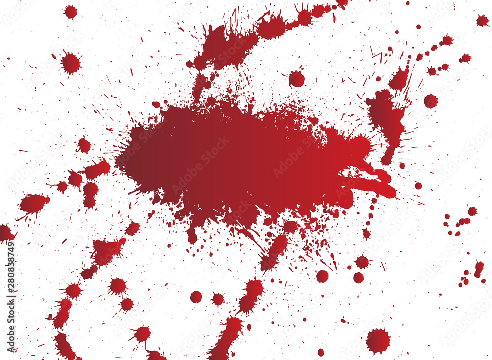 Dripping blood  or red paint isolated on white background. Halloween concept, ink splatter illustration.