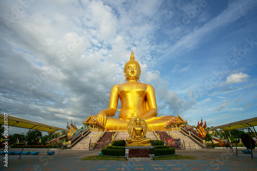Thailand Luang Phor Yai Wat Muang Ang Thong big golden buddha statue landmark tourism of travel in Asia
