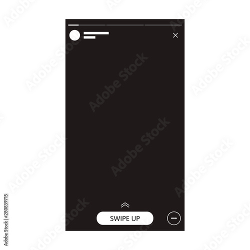 Mobile photo frame template stories with swipe up button on social network. Vector illustration