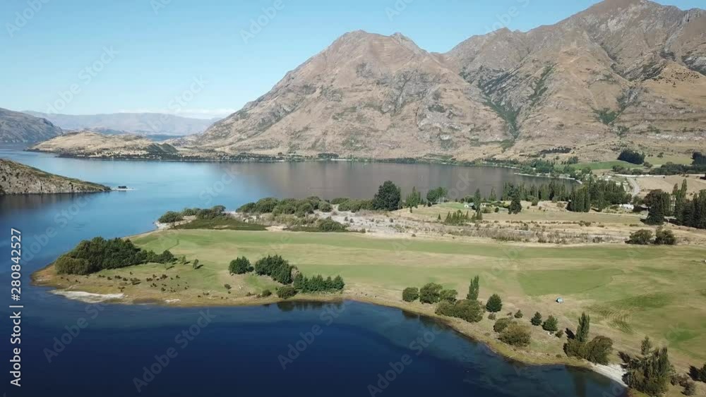 Aerial view Glendu Bay near Wanaka, New Zealand