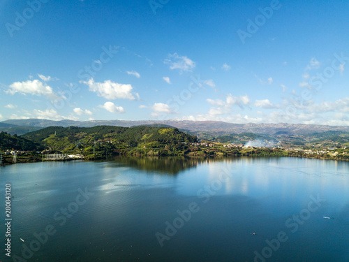 Aerial view of a reservoir in Galicia, Spain
