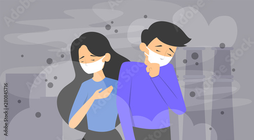 Air pollution concept vector banner. Smog in the city