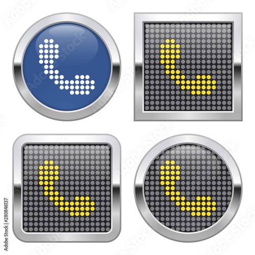 Dotted icon of handset on glossy button in four variants