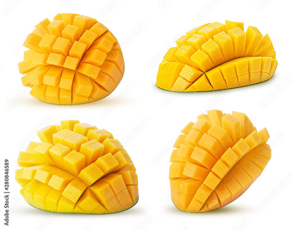 Set mango exotic friut cut in half cubes Set mango exotic friut cut in half cubes