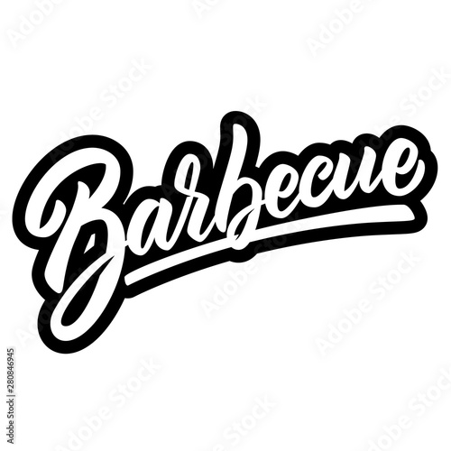 Barbecue. Lettering phrase on light  background. Design element for poster, banner, t shirt, emblem. Vector illustration