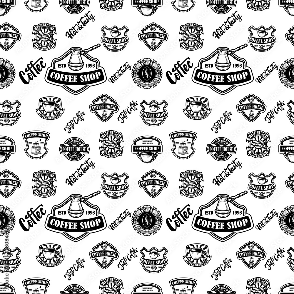 Seamless pattern with coffee design elements. for poster, card, banner, t shirt. Vector illustration