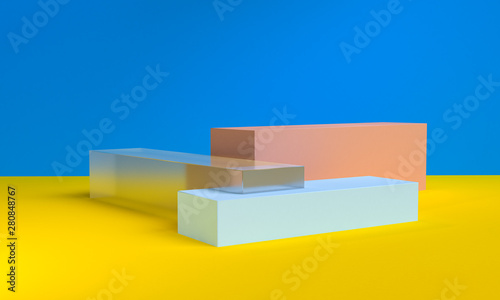 Minimalist abstract primitive geometrical figures background, pastel colors, 3D render, trend poster..