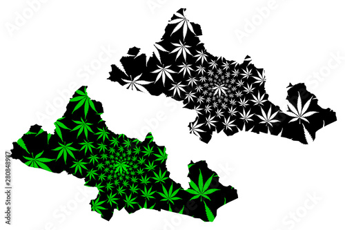 Kilis (Provinces of the Republic of Turkey) map is designed cannabis leaf green and black, Kilis ili map made of marijuana (marihuana,THC) foliage,....