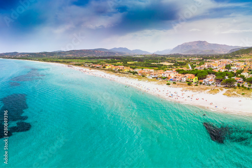 Graniro beach and La Caletta town, Sardinia, Italy, Europe.
