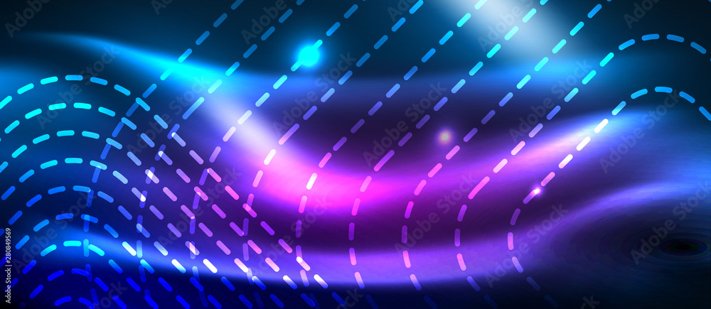 Obraz premium Neon glowing techno lines, hi-tech futuristic abstract background template with square shapes