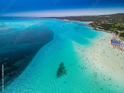 Famous La Pelosa beach with Torre della Pelosa on Sardinia island, Italy