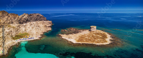 Obraz na plátně Famous La Pelosa beach with Torre della Pelosa on Sardinia island, Italy