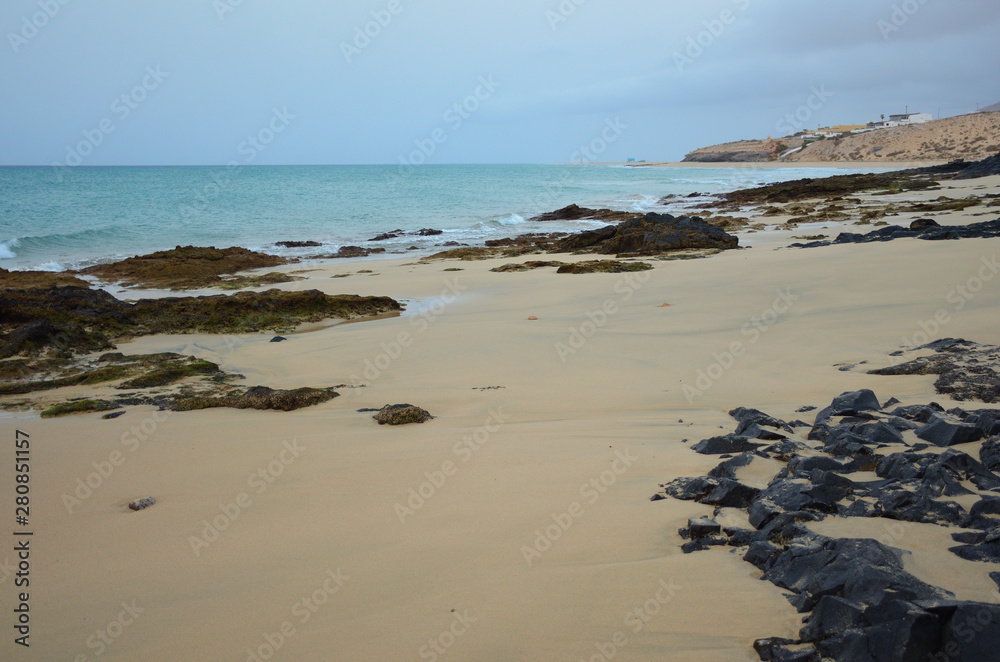 Low Tide Sand Beach in Fuerteventura, Canary Islands 